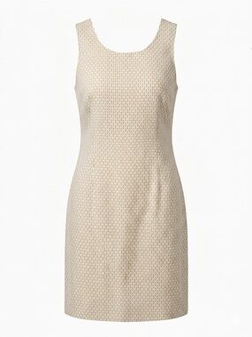 Tommy Bahama Linen Blend Beige White Geometric Shift Dress Sleeveless Zip S/P